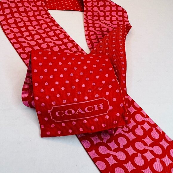 Authentic Coach Bag / Hair Silk Scarf - Coach Logo, Polka Dot Red and Pink - Picture 1 of 6